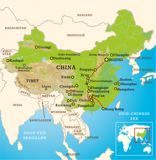 Routekaart China Experience inclusief Zhangjiajie 20 dagen