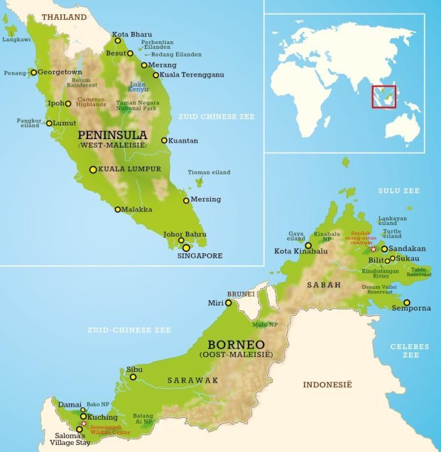 Borneo & West-Maleisië landkaart