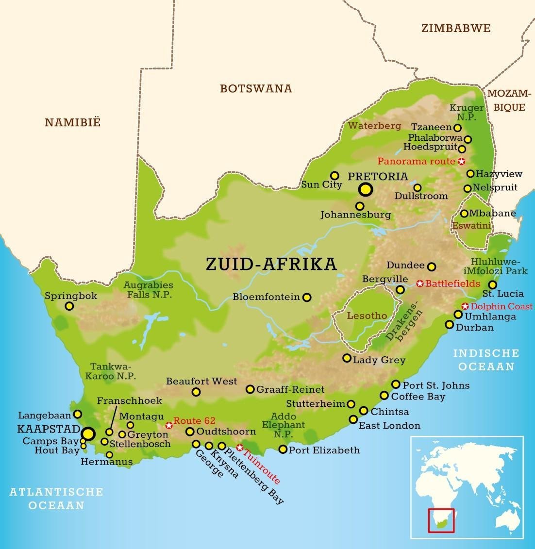 Zuid-Afrika landkaart