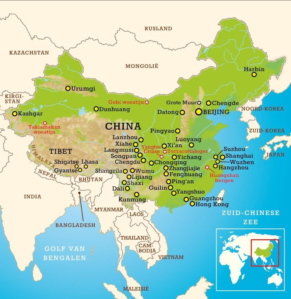 CN, landkaart incl. Yangtze & Harbin