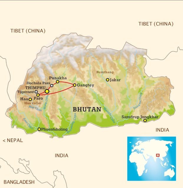 Bhutan Routekaart Tour B