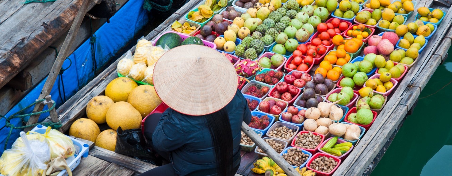 Drijvende markt in de Mekong Delta