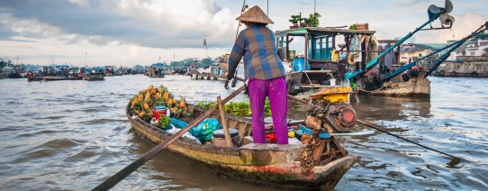 Drijvende markt in de Mekong Delta